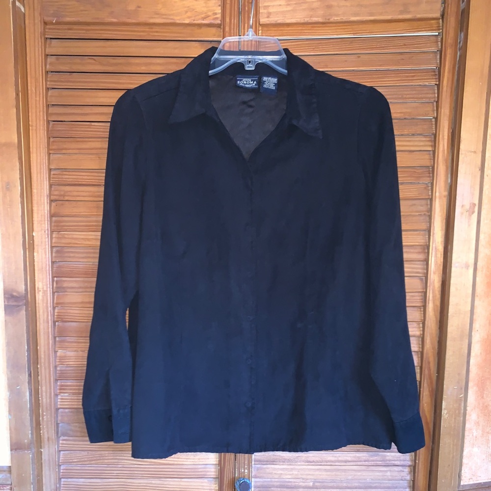 Sonoma black suede-like button down blouse 1X